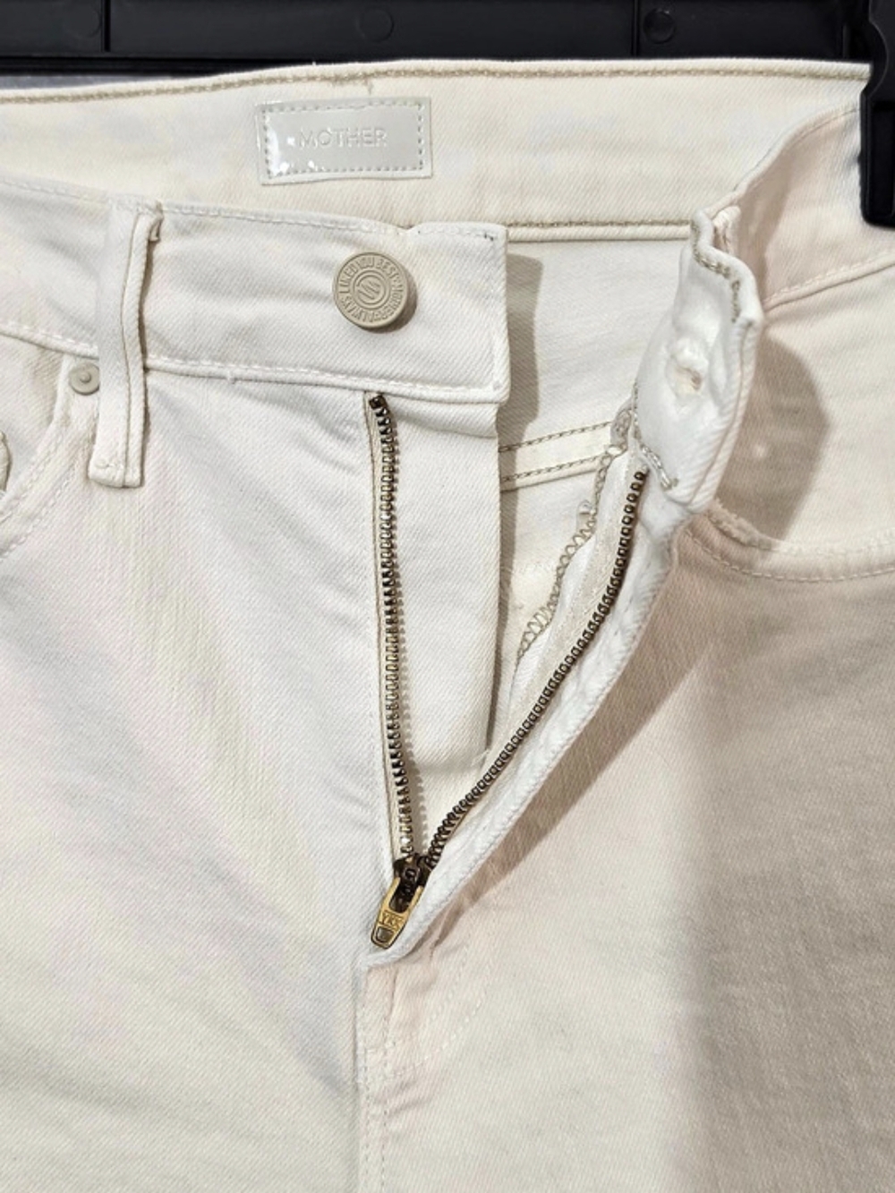MOTHER The Insider Crop Step Fray Jeans Cream Puff High Rise Size 24 - Picture 7 of 12